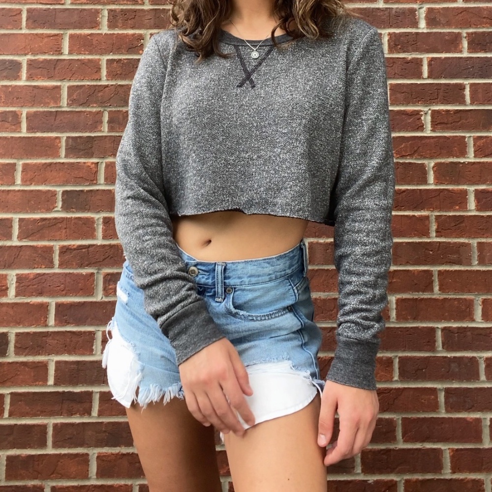 Dark Heather Grey Cropped Crewneck